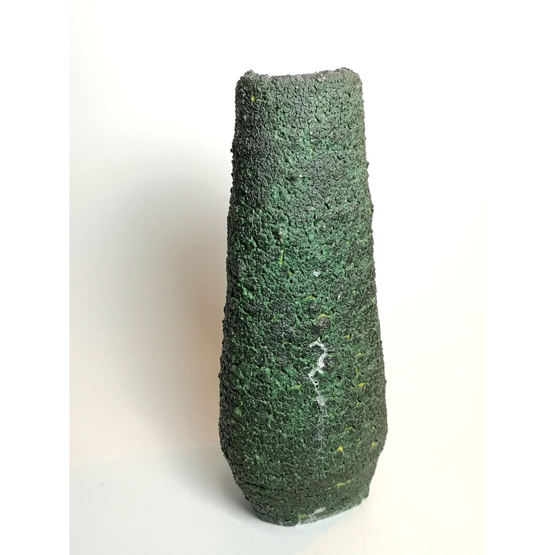 Vintage emerald green ceramic table vase, 1970