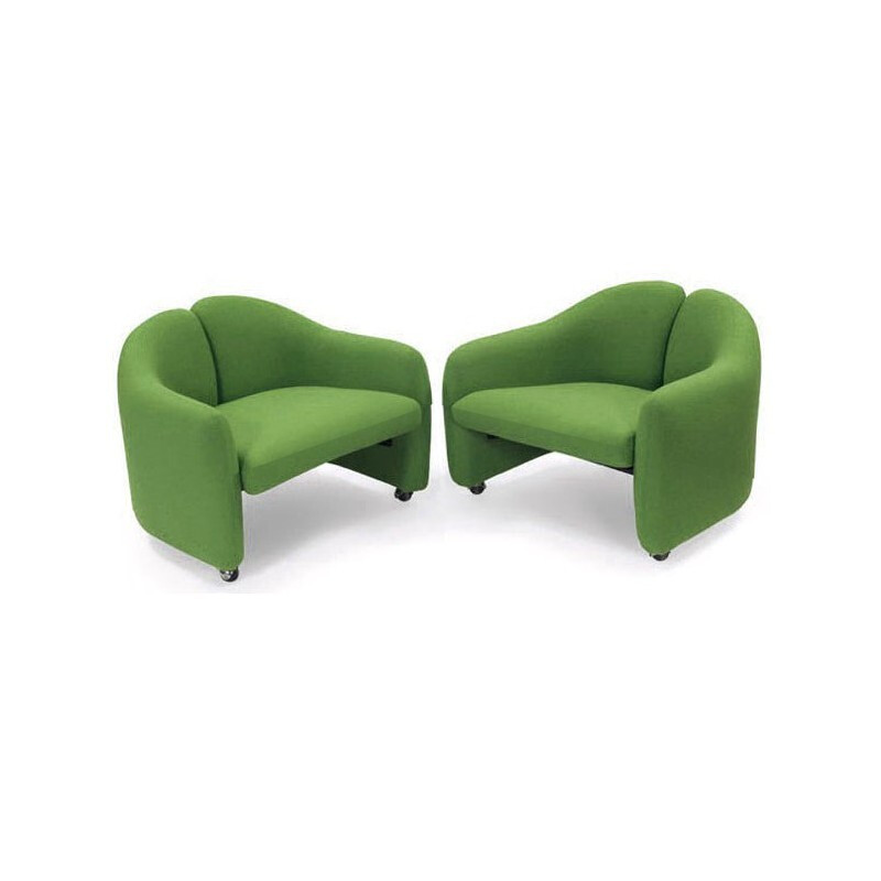 Pair of vintage green "PS 142" armchairs, GERLI and BORSANI - 1960s