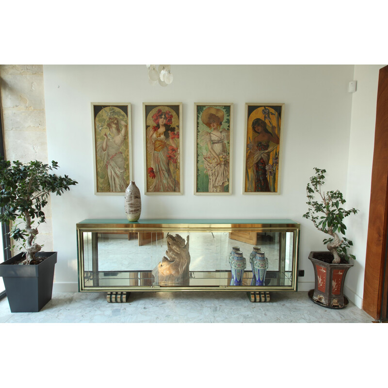 Vitrine console in glass and gold coloured bronze - 1930s