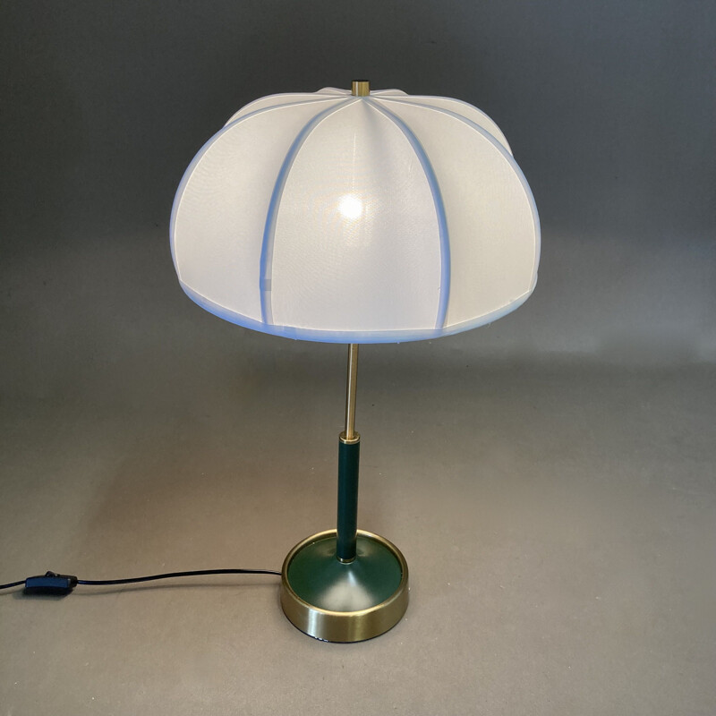 Scandinavian vintage green lamp in metal and silk