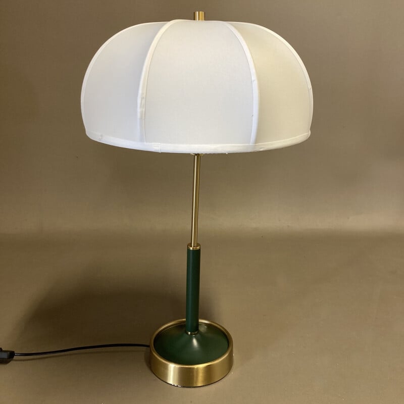 Scandinavian vintage green lamp in metal and silk