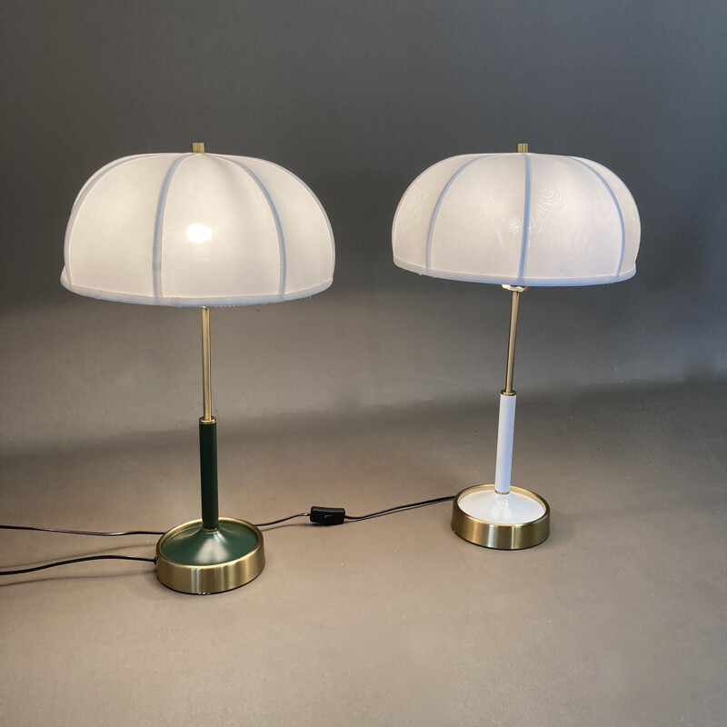 Lampe verte scandinave vintage en métal et soie