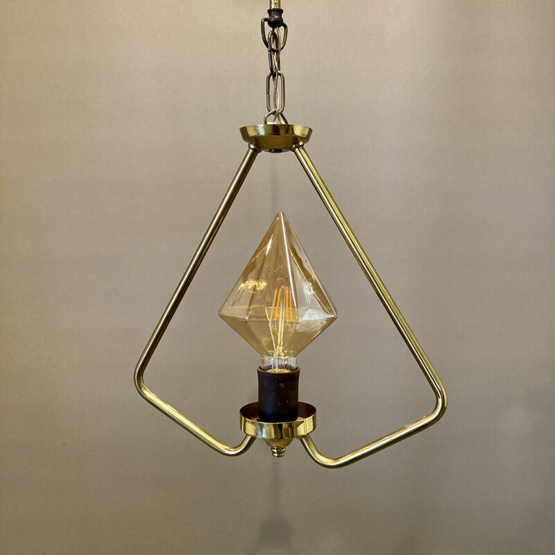 Scandinavian vintage metal and glass pendant lamp, 1950