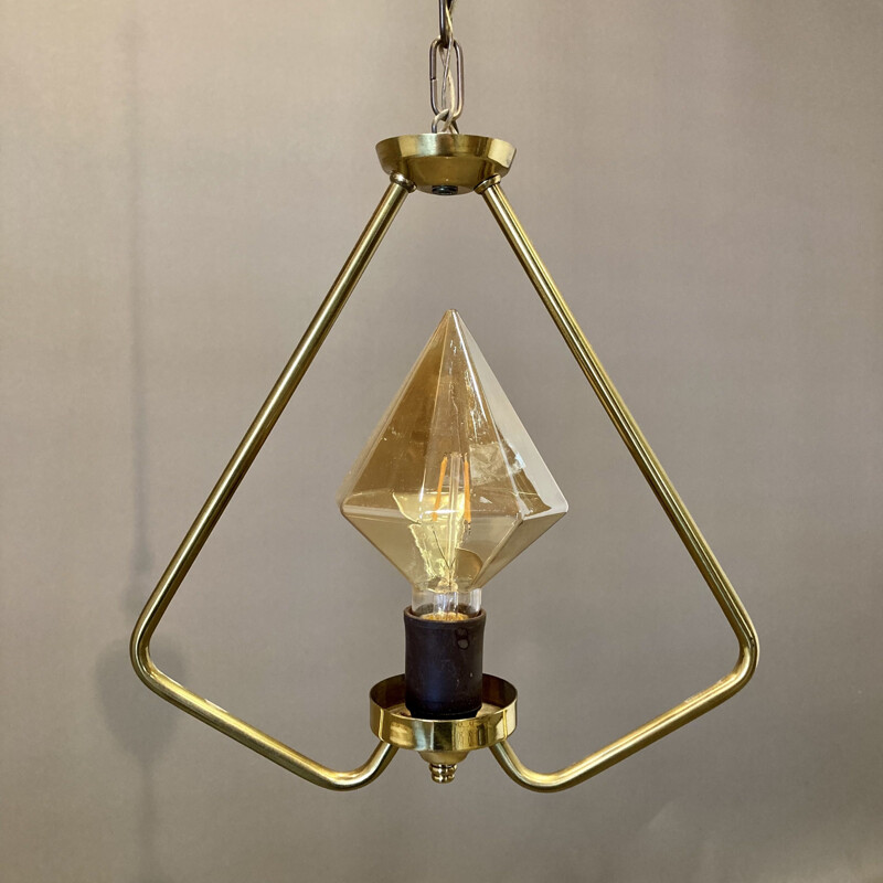 Scandinavian vintage metal and glass pendant lamp, 1950