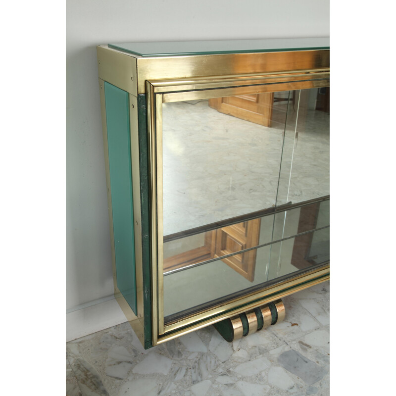 Vitrine console in glass and gold coloured bronze - 1930s