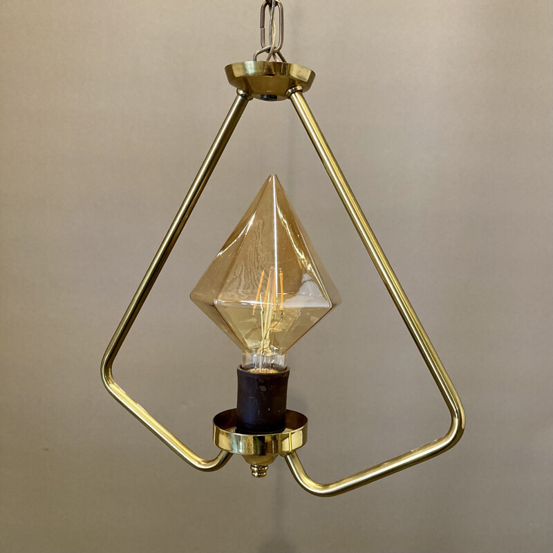 Scandinavian vintage metal and glass pendant lamp, 1950