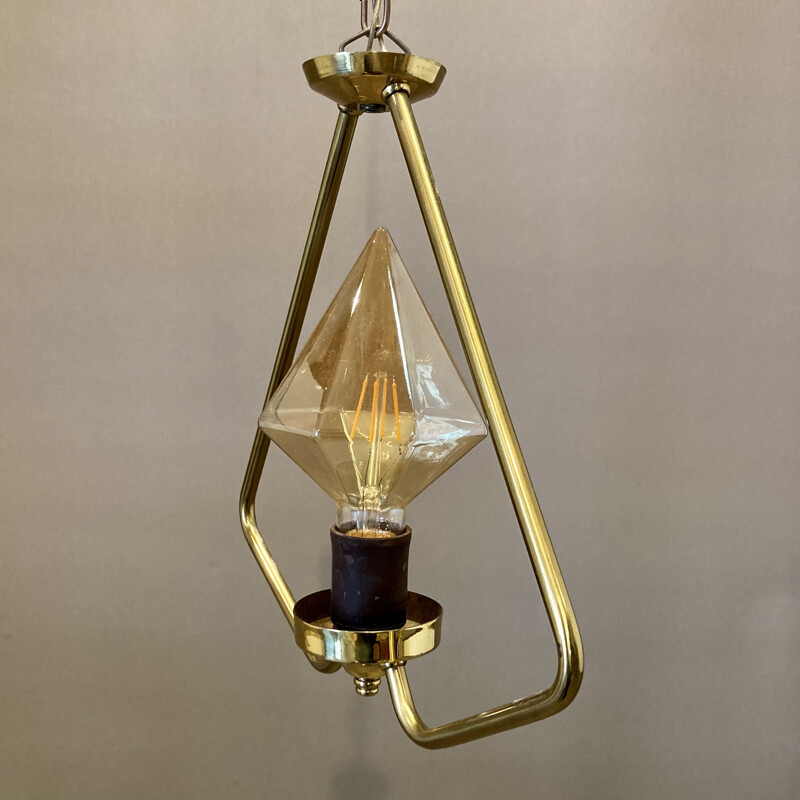 Scandinavian vintage metal and glass pendant lamp, 1950