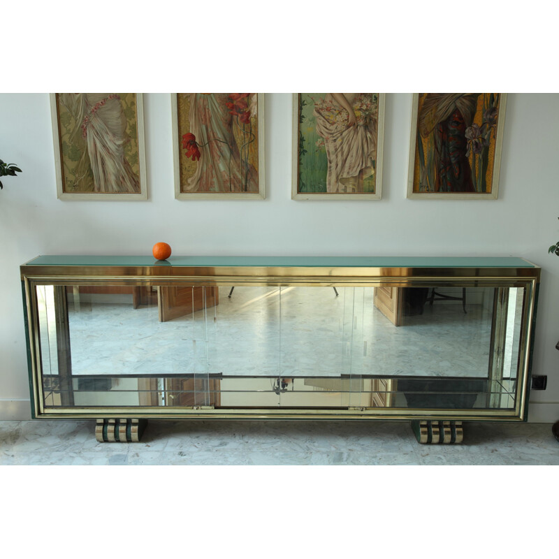 Vitrine console in glass and gold coloured bronze - 1930s