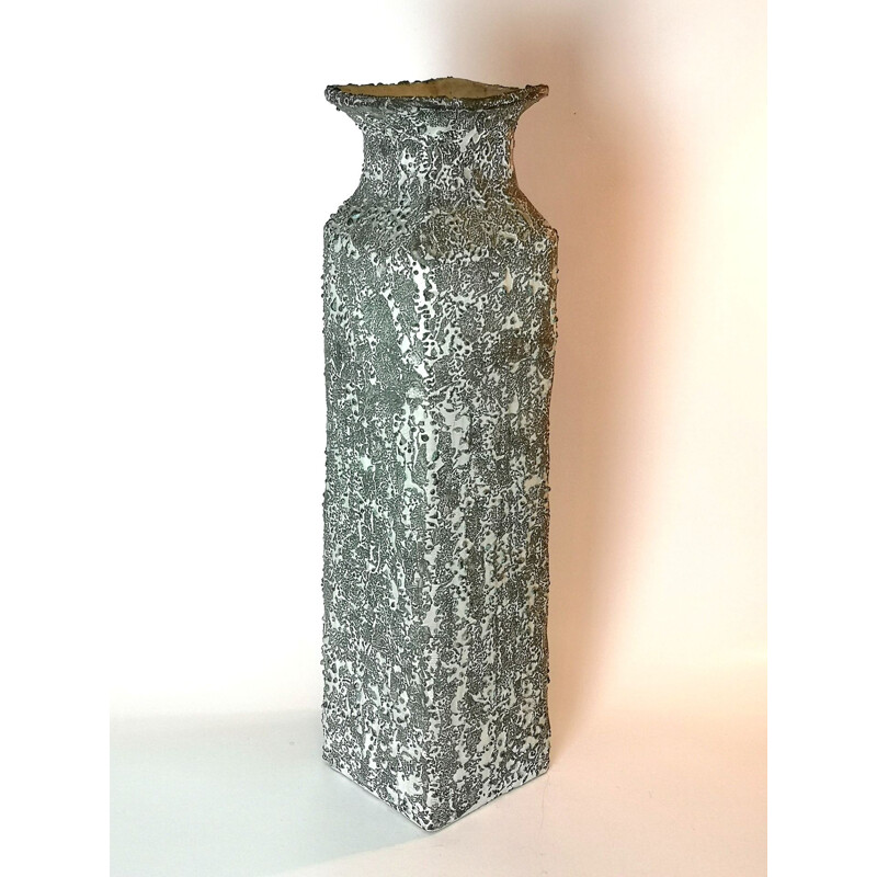 Vaso da terra vintage in ceramica turchese fatto a mano da Bela Mihaly, 1970