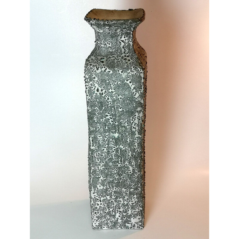 Vintage vaso de chão de cerâmica turquesa feito à mão por Bela Mihaly, 1970