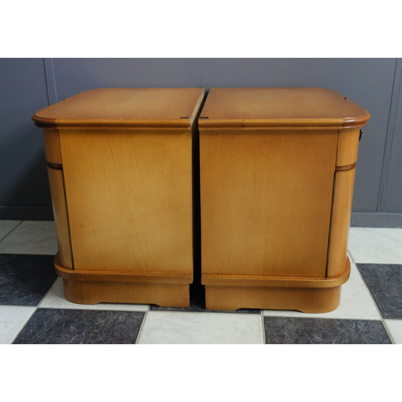 Pair of vintage blonde wooden night stands, 1960s 