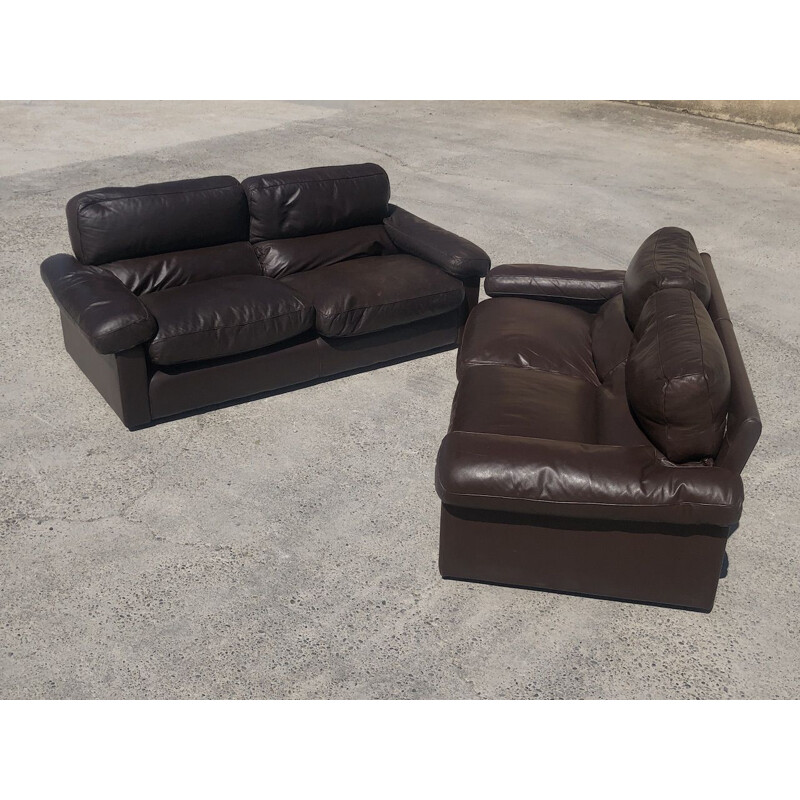 Pair of vintage chocolate leather sofas by Tito Agnoli for Poltrona Frau, 1970