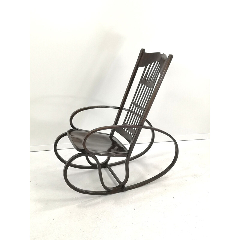 Chaise à bascule vintage en bois courbé par Gustav Siegel pour Jacob & Josef Kohn, 1910