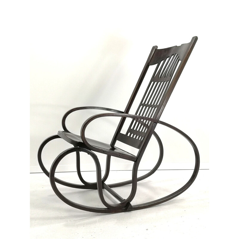 Chaise à bascule vintage en bois courbé par Gustav Siegel pour Jacob & Josef Kohn, 1910