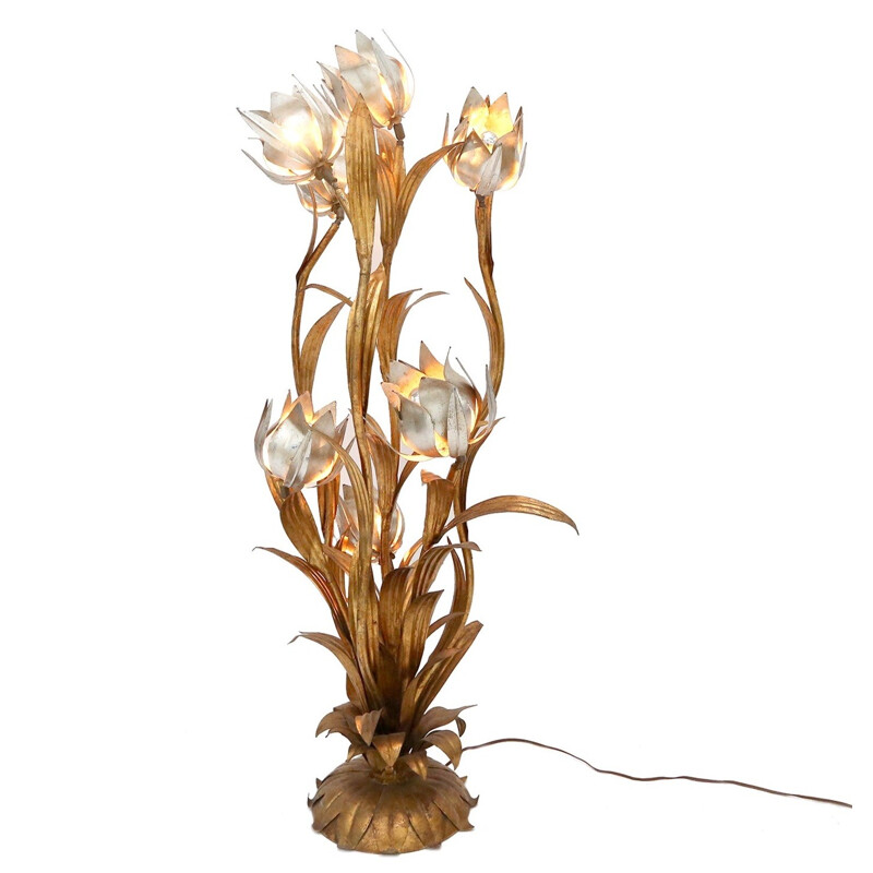 Hollywood regency gilt floral floor lamp - 1970s