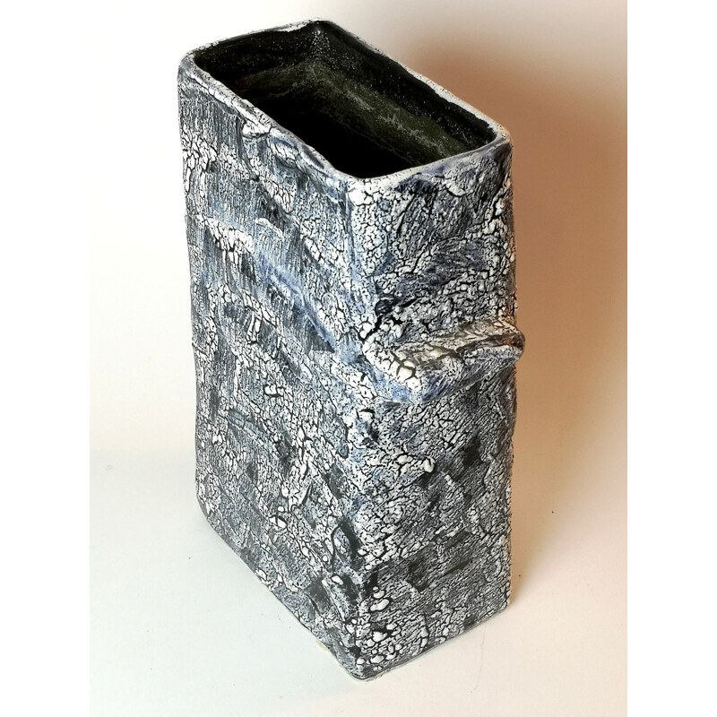 Vase vintage rectangulaire en céramique à glaçure craquelée par Bela Mihaly, 1970