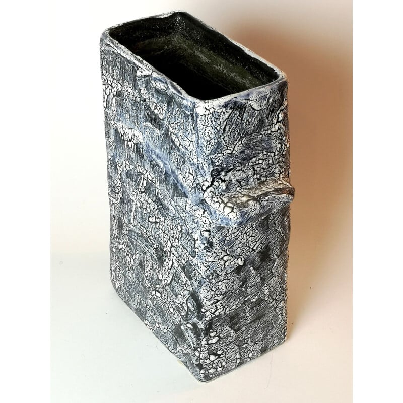 Vintage cracked glaze rectangular ceramic vase by Bela Mihaly, 1970s