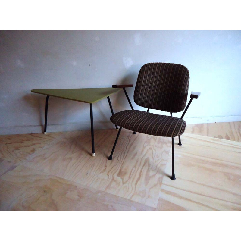 Kembo armchair in metal and brown velvet, W. GISPEN - 1960s