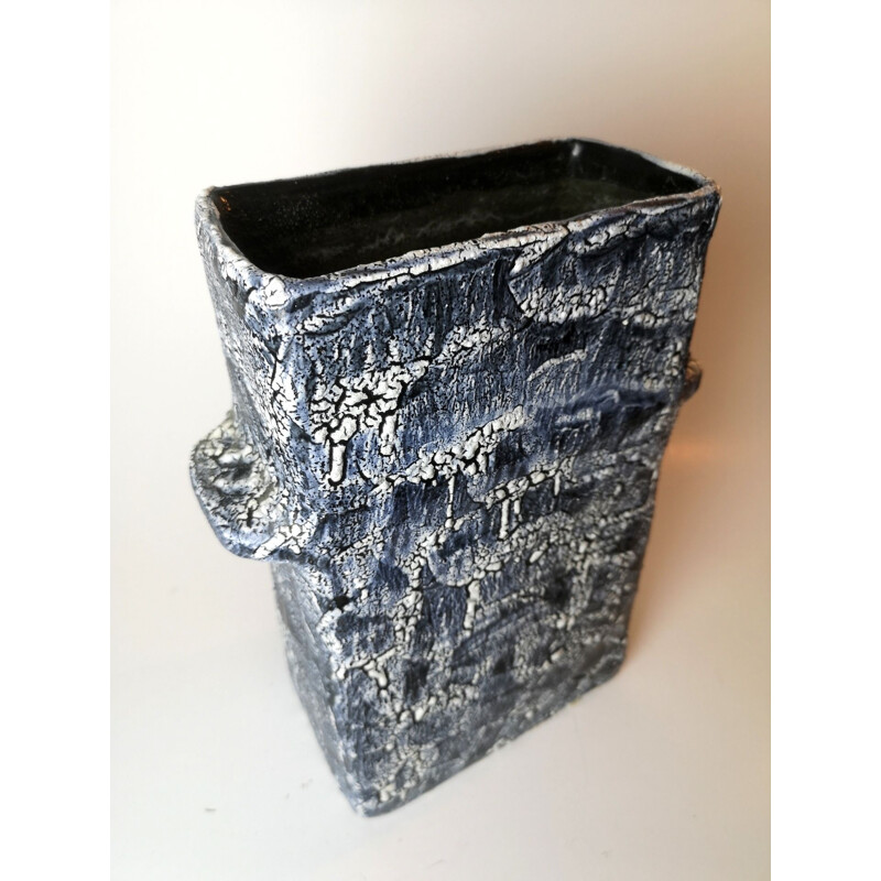 Vintage cracked glaze rectangular ceramic vase by Bela Mihaly, 1970s