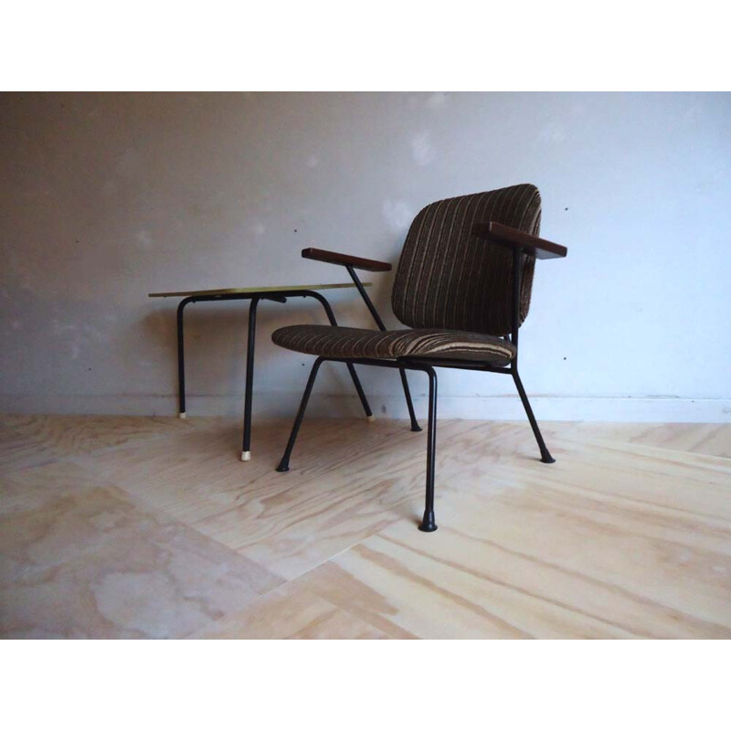Kembo armchair in metal and brown velvet, W. GISPEN - 1960s