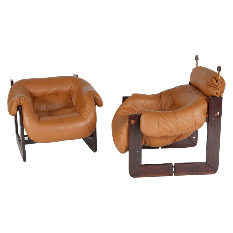 Pair of armchairs in leather and rosewood, Percival LAFER - 1960s