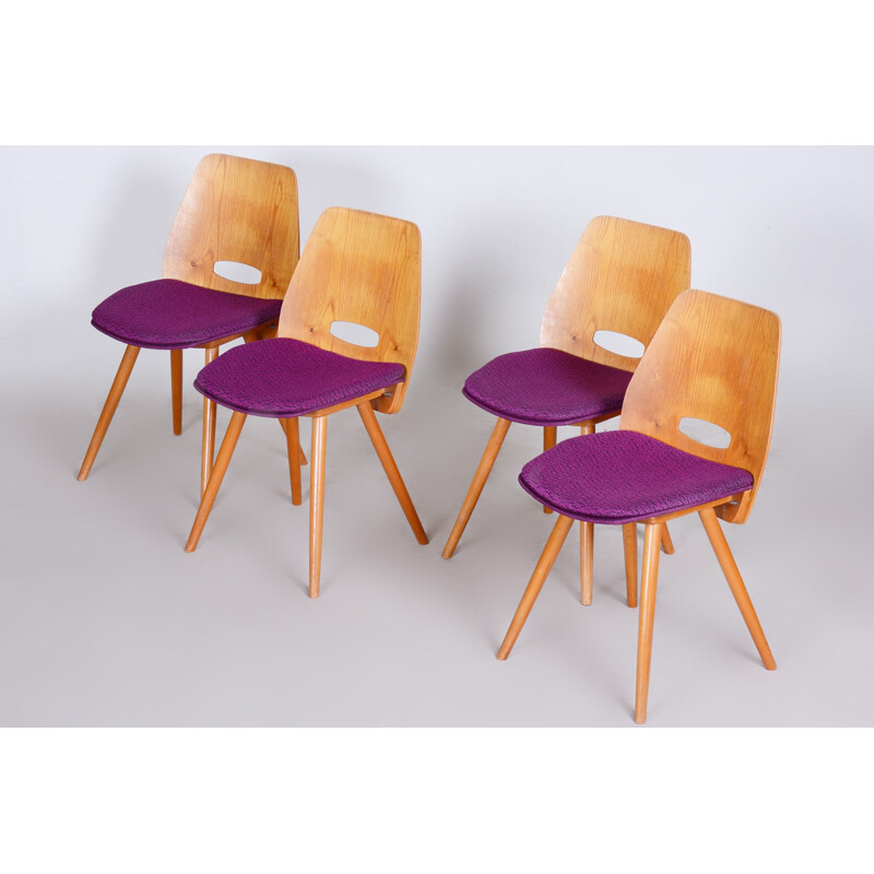 Set of 4 mid century dining chairs by František Jirák for Tatra Nábytok