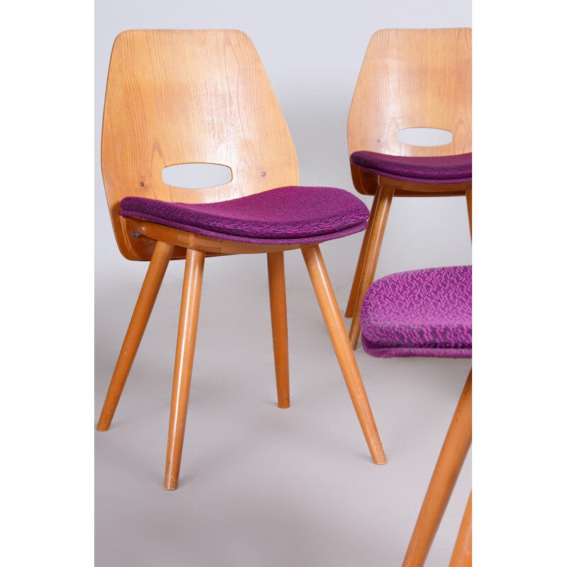 Set of 4 mid century dining chairs by František Jirák for Tatra Nábytok