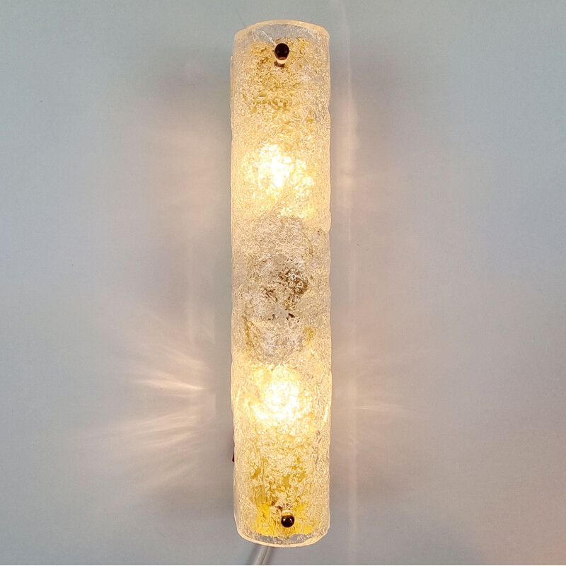 Vintage Murano ice glass tubular wall lamp by Hillebrand, Germany 1970s