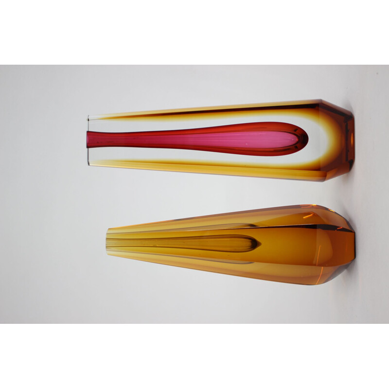 Pair of vintage glass vases by Pavel Hlava for Exbor, Czechoslovakia 1970