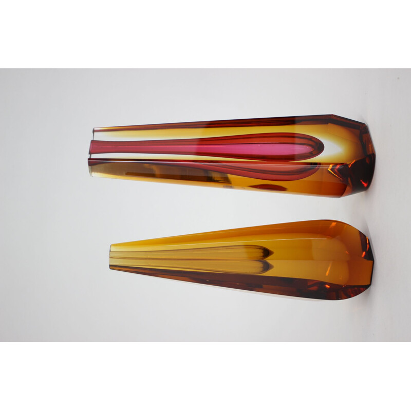 Pair of vintage glass vases by Pavel Hlava for Exbor, Czechoslovakia 1970