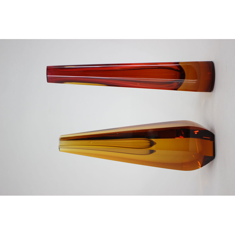Pair of vintage glass vases by Pavel Hlava for Exbor, Czechoslovakia 1970