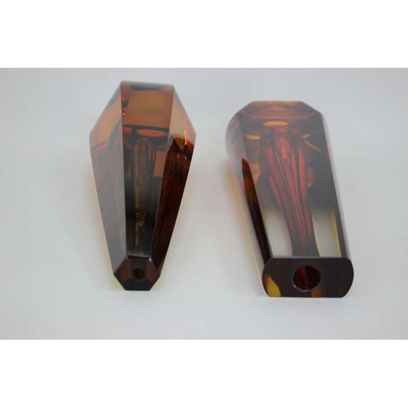 Pair of vintage glass vases by Pavel Hlava for Exbor, Czechoslovakia 1970