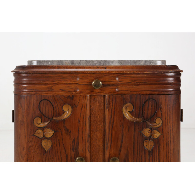 Art Deco vintage wood and marble night stand, 1930