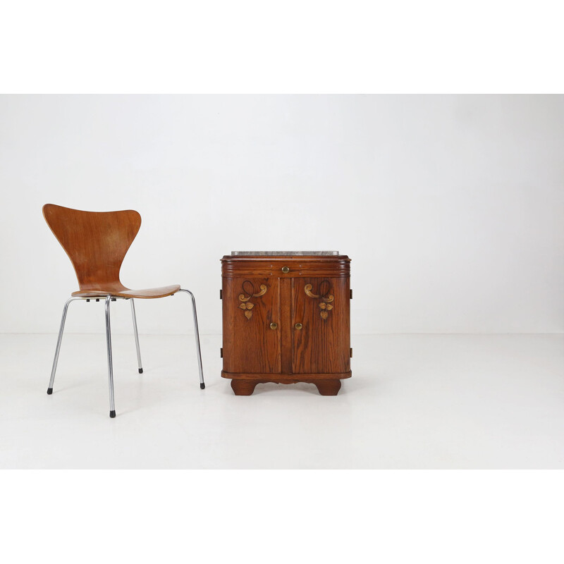 Art Deco vintage wood and marble night stand, 1930