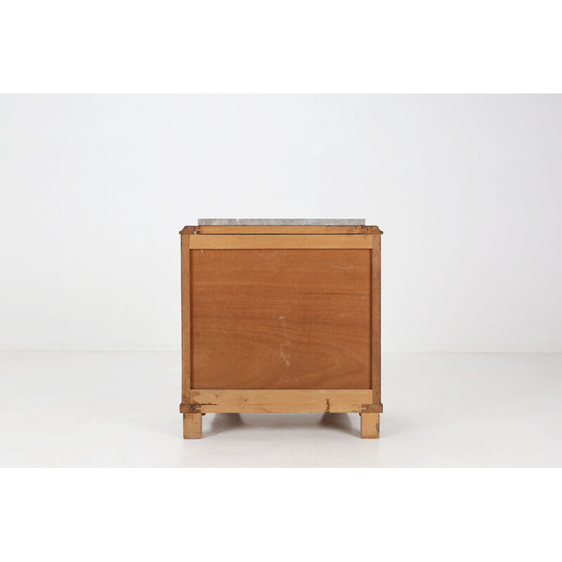 Table de chevet Art Déco vintage en bois et marbre, 1930