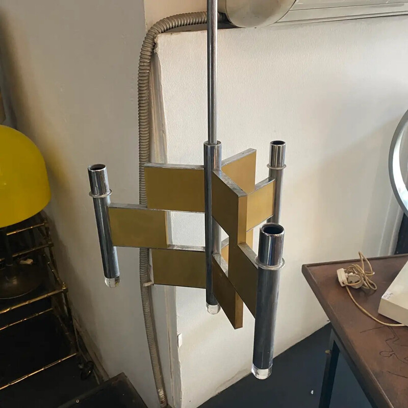 Vintage hanglamp in chroom en aluminium van Gaetano Sciolari, 1970