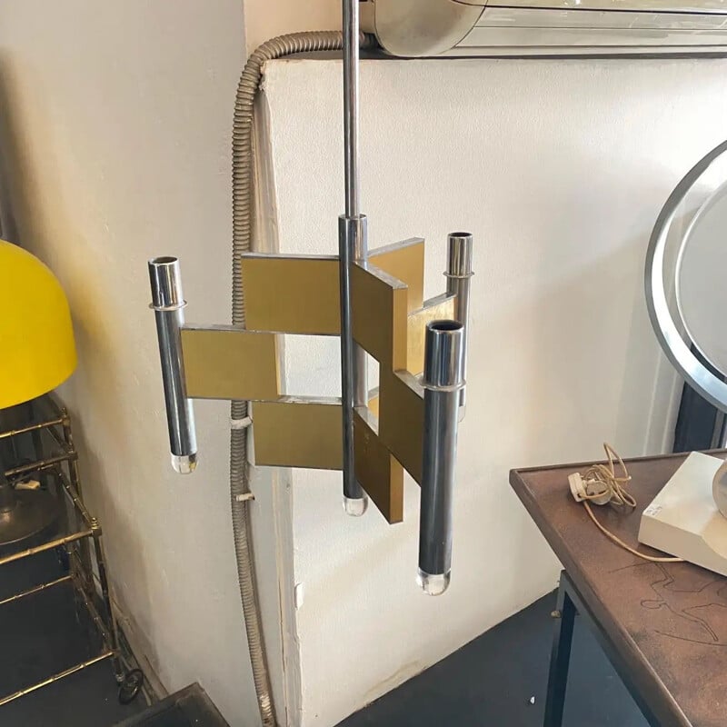 Mid-century chrome and aluminum pendant lamp by Gaetano Sciolari, 1970s