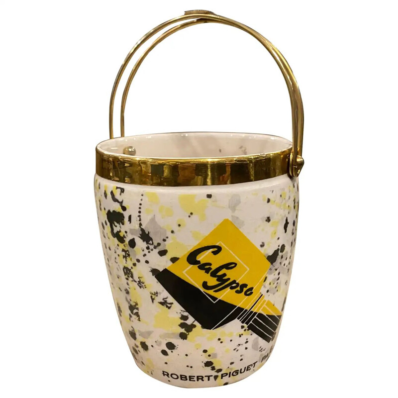 Mid-century ceramic and brass Italian ice bucket by Ceramiche del Levante for Robert Piguet, 1950s