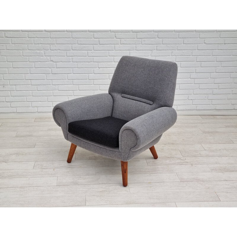 Vintage Danish rosewood and wool armchair model 14 by Kurt Østervig, 1960s