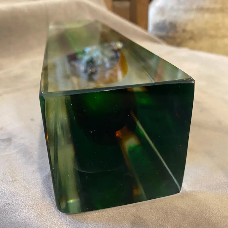 Vintage groen en gele Sommerso vaas in Murano glas door Mandruzzato, 1970