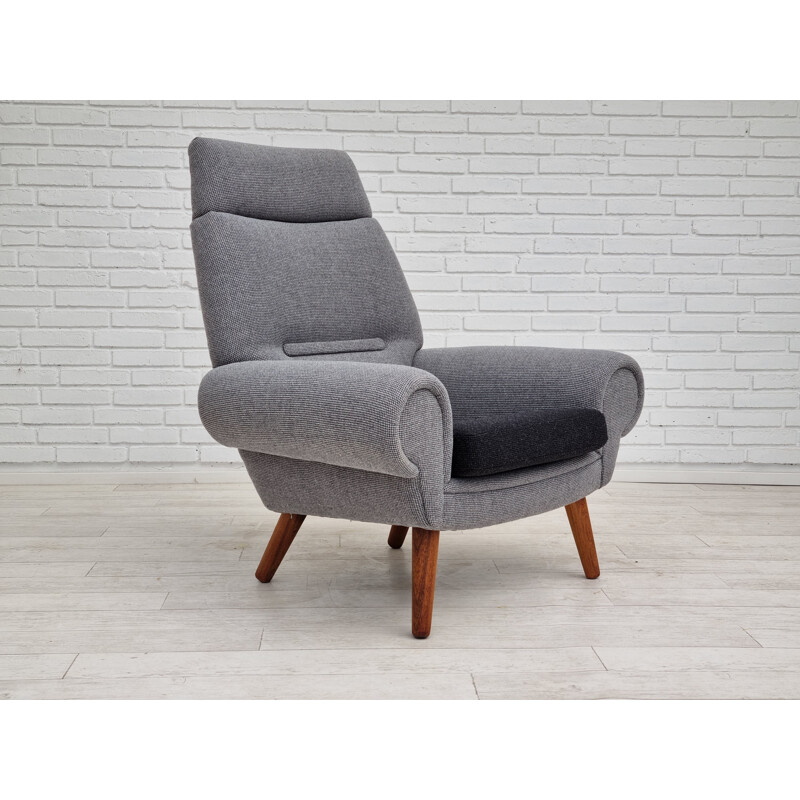 Sillón alto danés vintage de palisandro y lana modelo 14 de Kurt Østervig, 1960