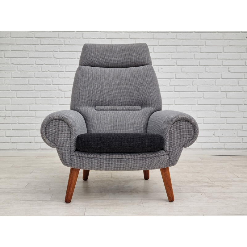 Fauteuil haut danois vintage en palissandre et laine modèle 14 par Kurt Østervig, 1960