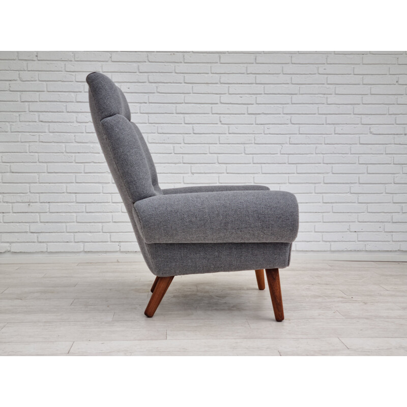 Vintage Deense hoge fauteuil in rozenhout en wol model 14 van Kurt Østervig, 1960