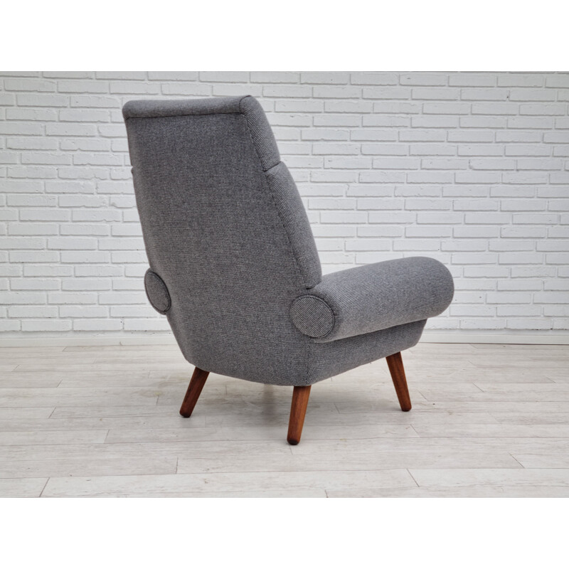 Sillón alto danés vintage de palisandro y lana modelo 14 de Kurt Østervig, 1960