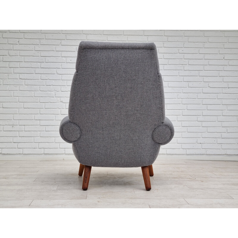 Vintage Deense hoge fauteuil in rozenhout en wol model 14 van Kurt Østervig, 1960