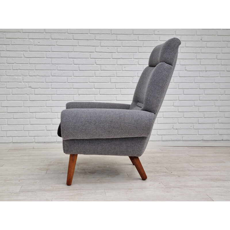 Vintage Deense hoge fauteuil in rozenhout en wol model 14 van Kurt Østervig, 1960