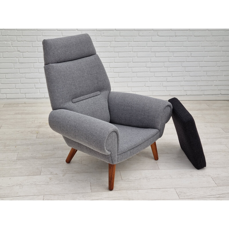 Sillón alto danés vintage de palisandro y lana modelo 14 de Kurt Østervig, 1960