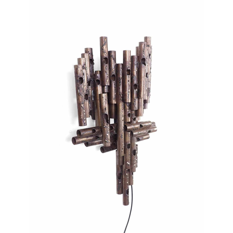 Brutalist vintage copper wall lamp by Marcello Fantoni