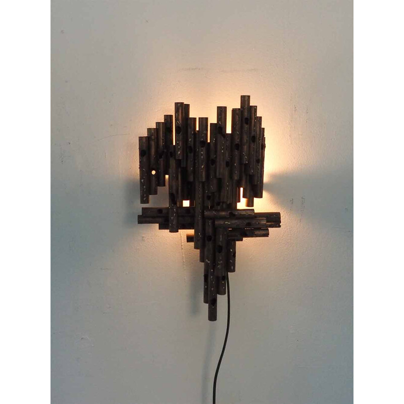 Brutalistische vintage wandlamp in koper van Marcello Fantoni