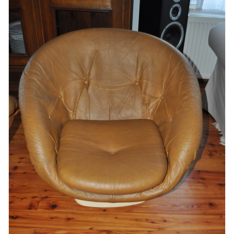 Pair of vintage armchairs in leather and plastic by Raphael Raffel, 1970s